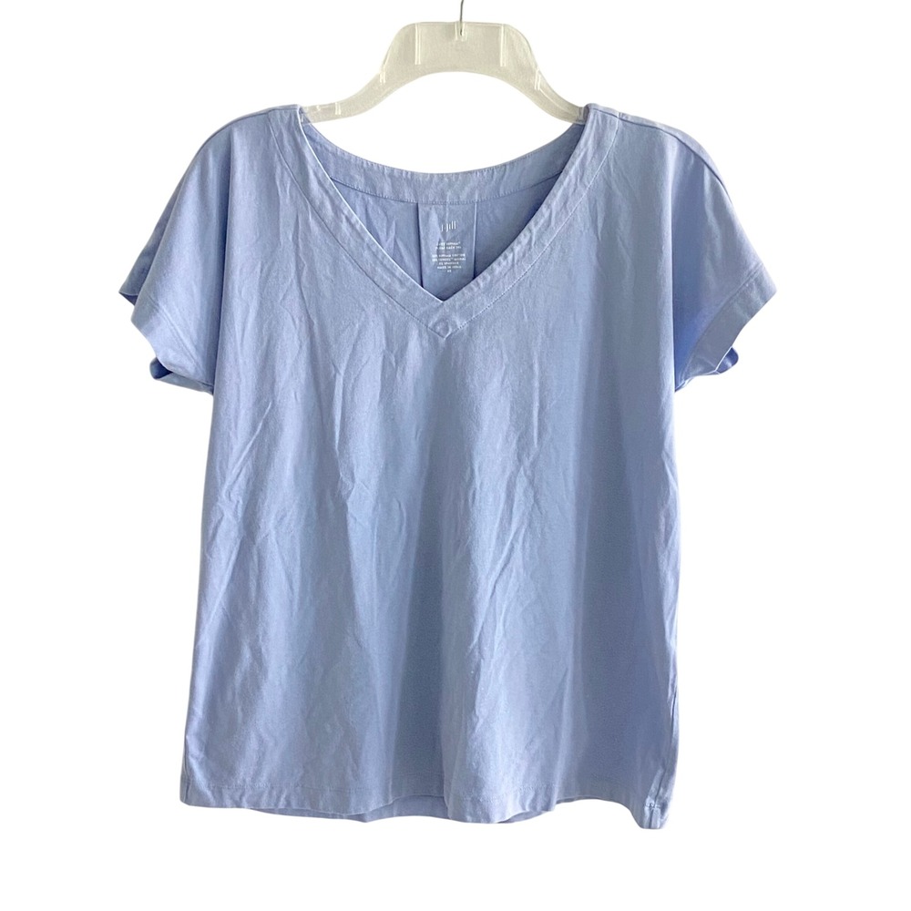 J. Jill Luxe Supima Pleat-Back Tee Periwinkle Blue V-Neck T-Shirt XS RN 97641